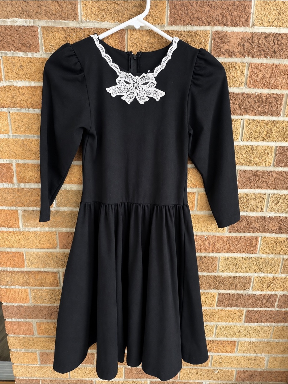Vintage 1980s Rumiko Teen Victorian Black Dress lace collar Wednesday Addams